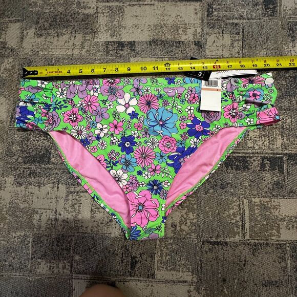 Salt + Cove NWT Bikini Bottoms 2X Peony Party Soft Side Tab Mid-Rise Green Pink - Picture 6 of 10